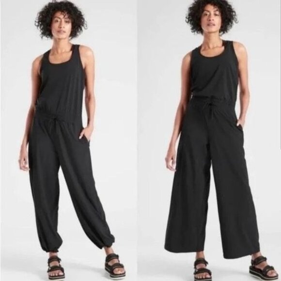 Athleta Revive racerback tie waist wide leg Parachute jumpsuit sz 8 - Picture 1 of 11
